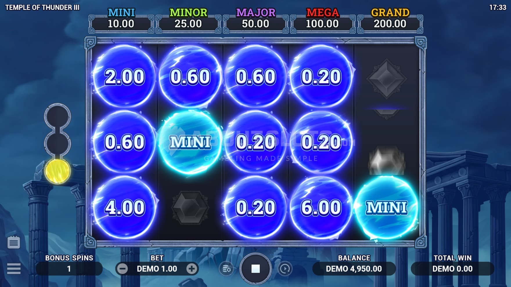 During the Respin bonus game, Cash, Jackpots, and Booster Symbols can appear