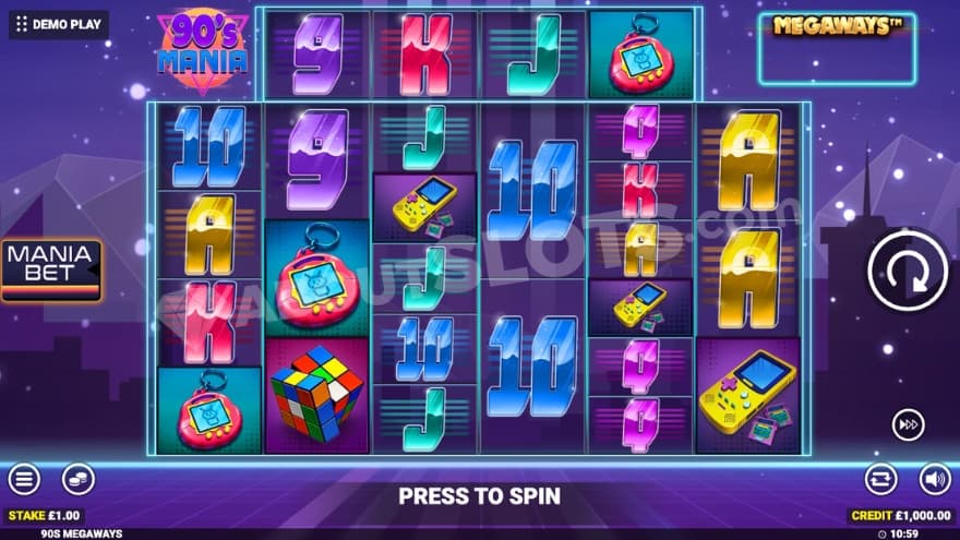 Base game with Tamagotchis on the reels.