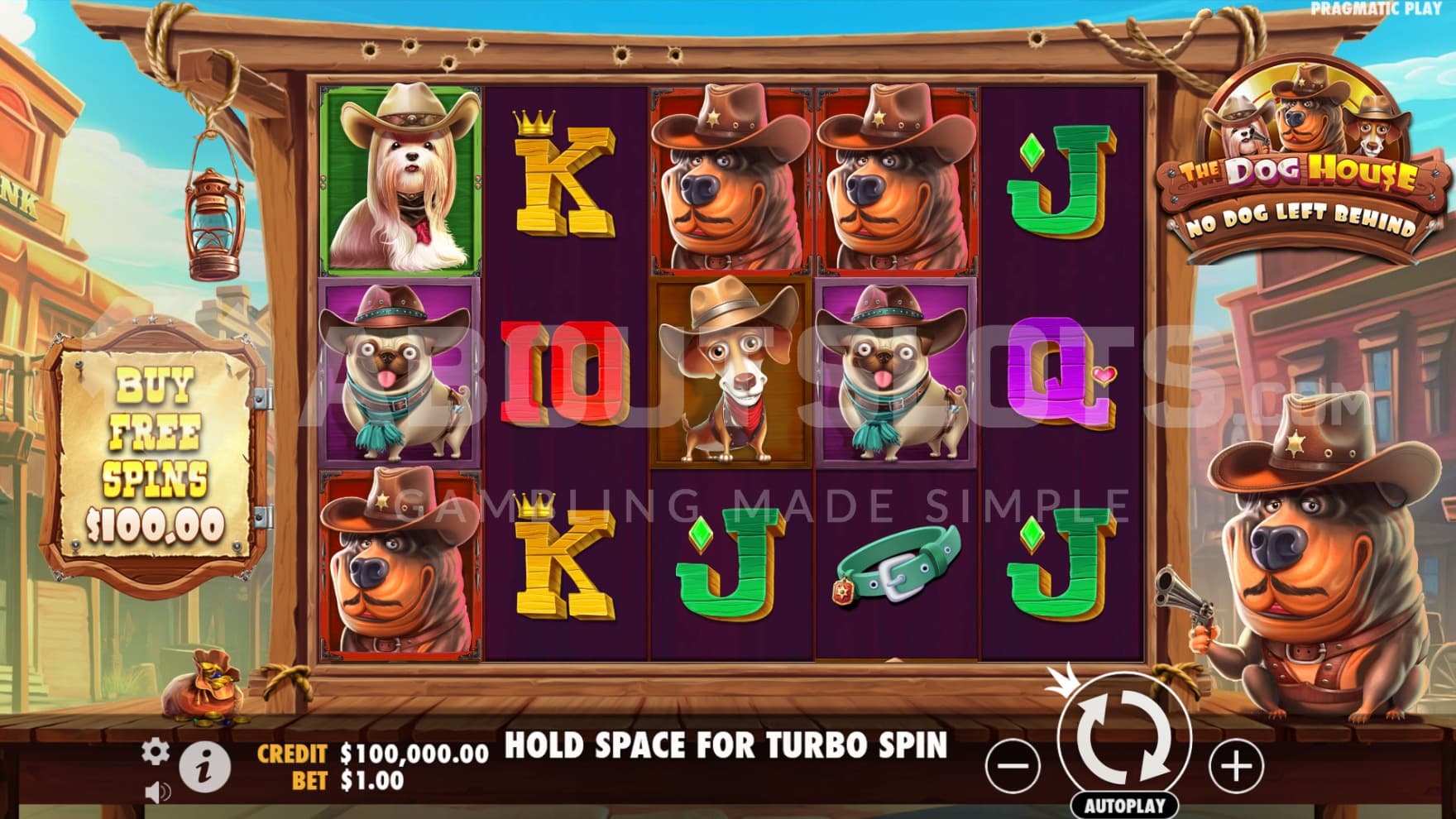 The playing grid is set in the middle of a Wild Western town with the sheriff dog sitting next to it with a gun in hand