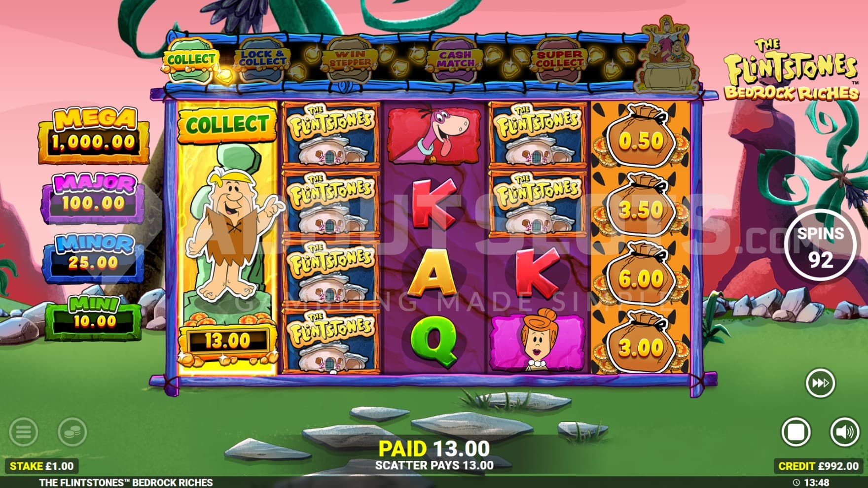 A Collect Symbol has expanded over the reel and started collecting the Cash Symbols in view