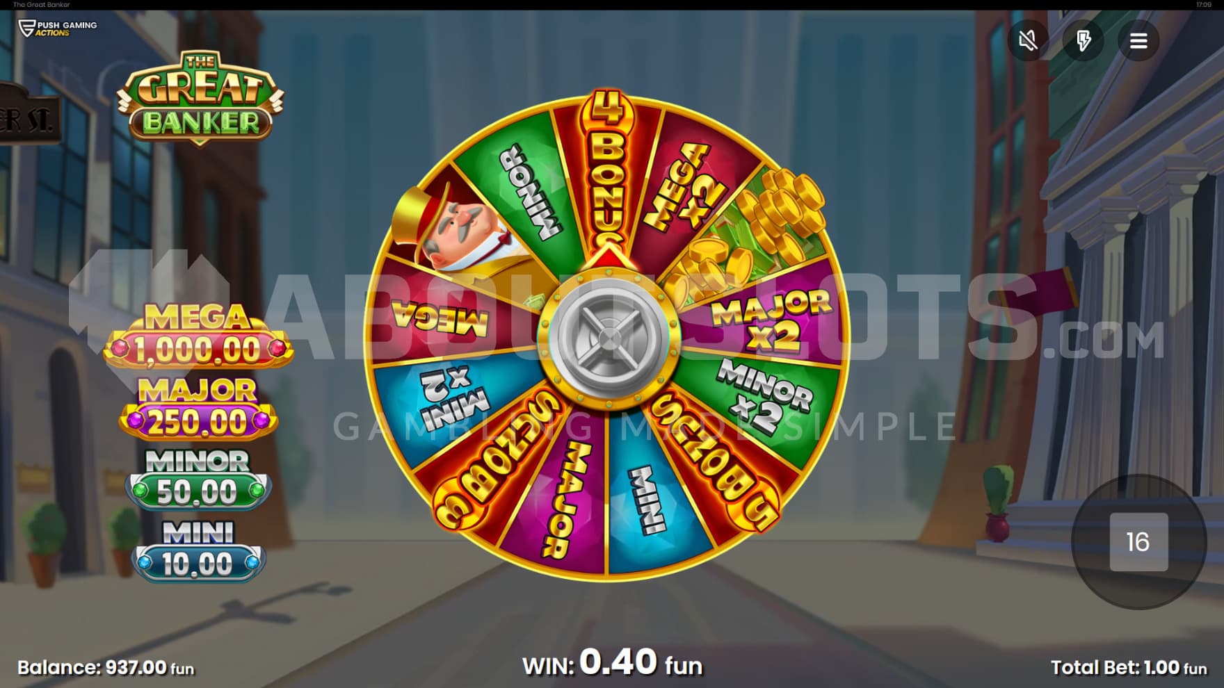The bonus wheel is filled with prizes