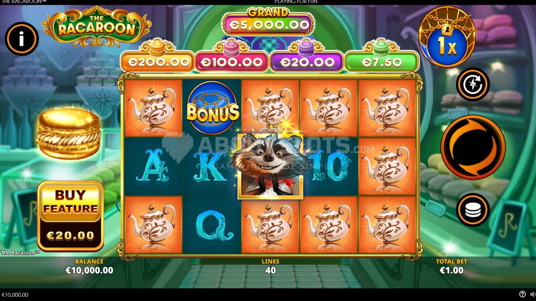 Our charming raccoon sits in the middle of hte playing grid in the so called Hot Zone