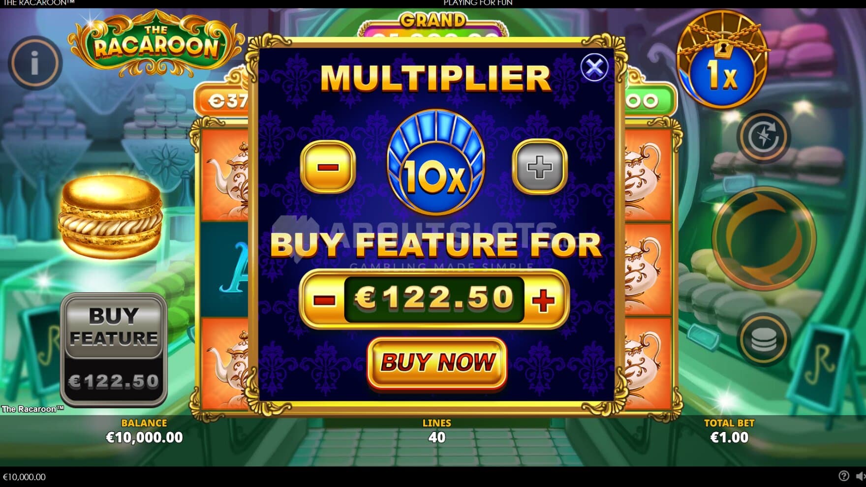 The Feature Buy allows you to enter the bonus game with any Multiplier