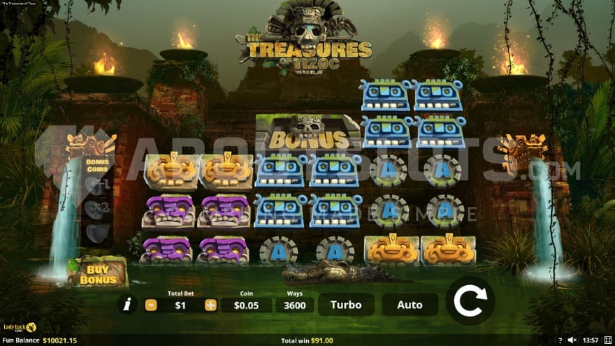 The playing grid sat on top of an old temple with two water spouts on each side of the reels