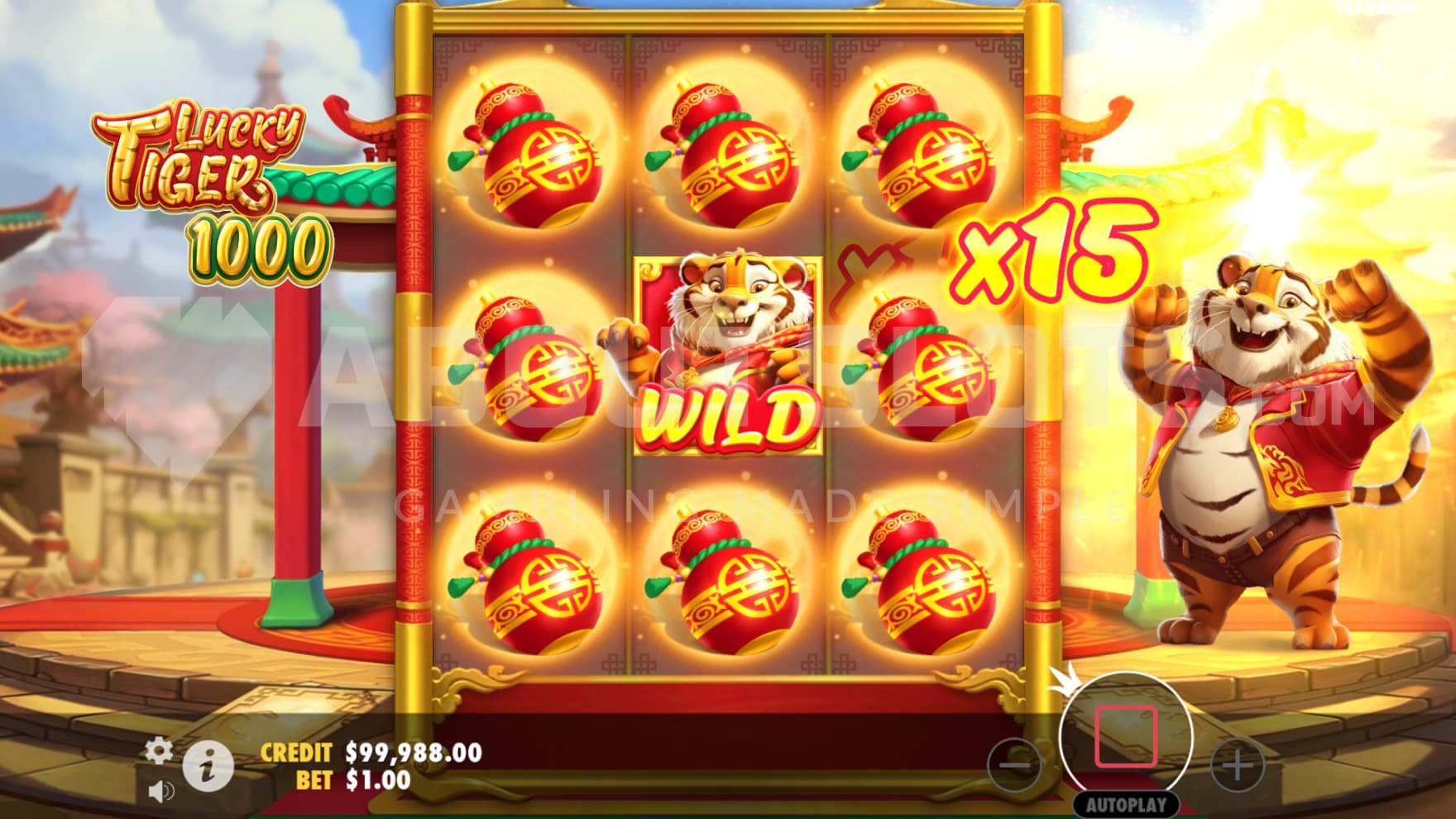 A full screen of the same symbol and a wild getting a 15X multiplier