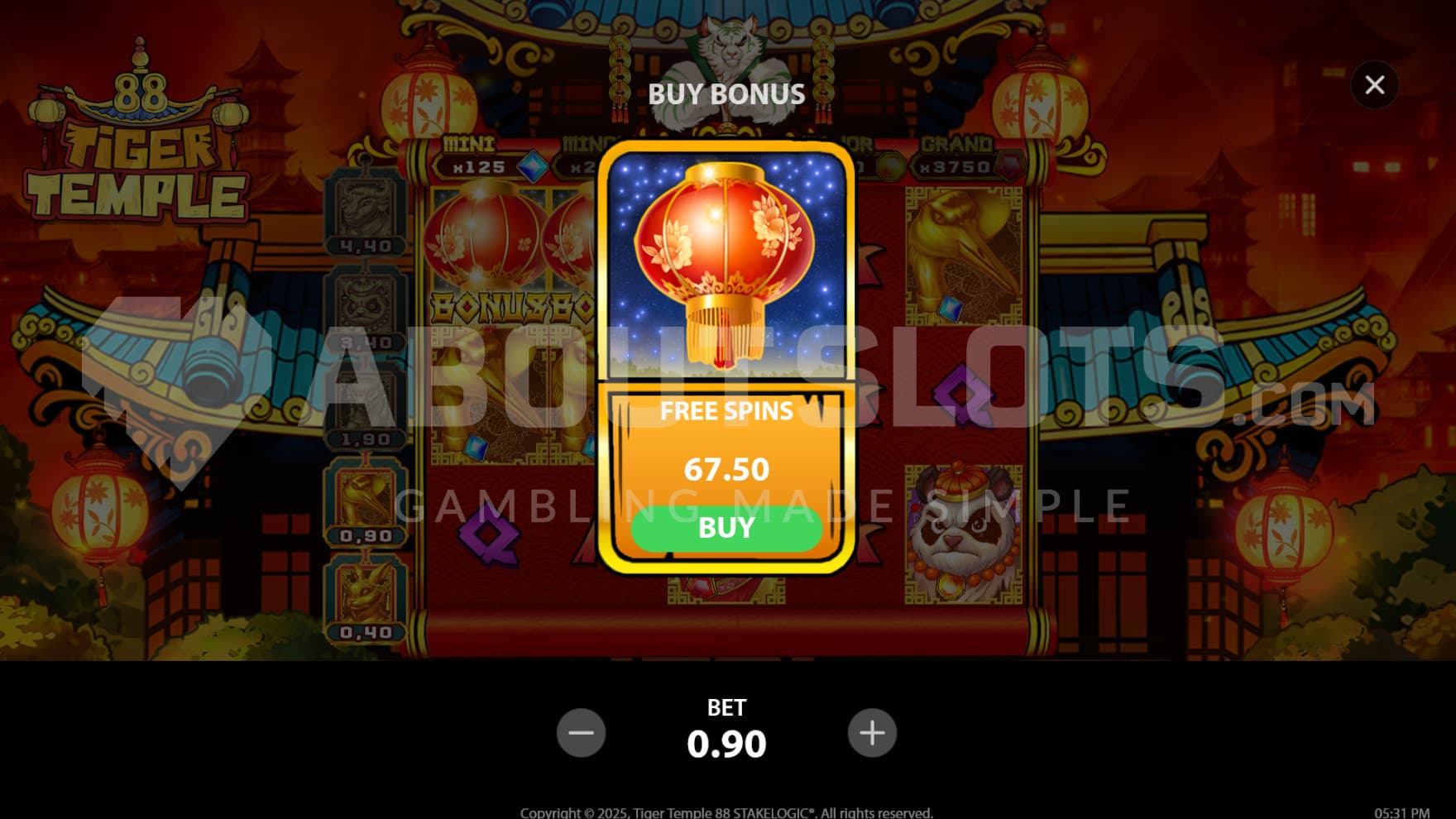 The feature buy sign sits infront of the reels