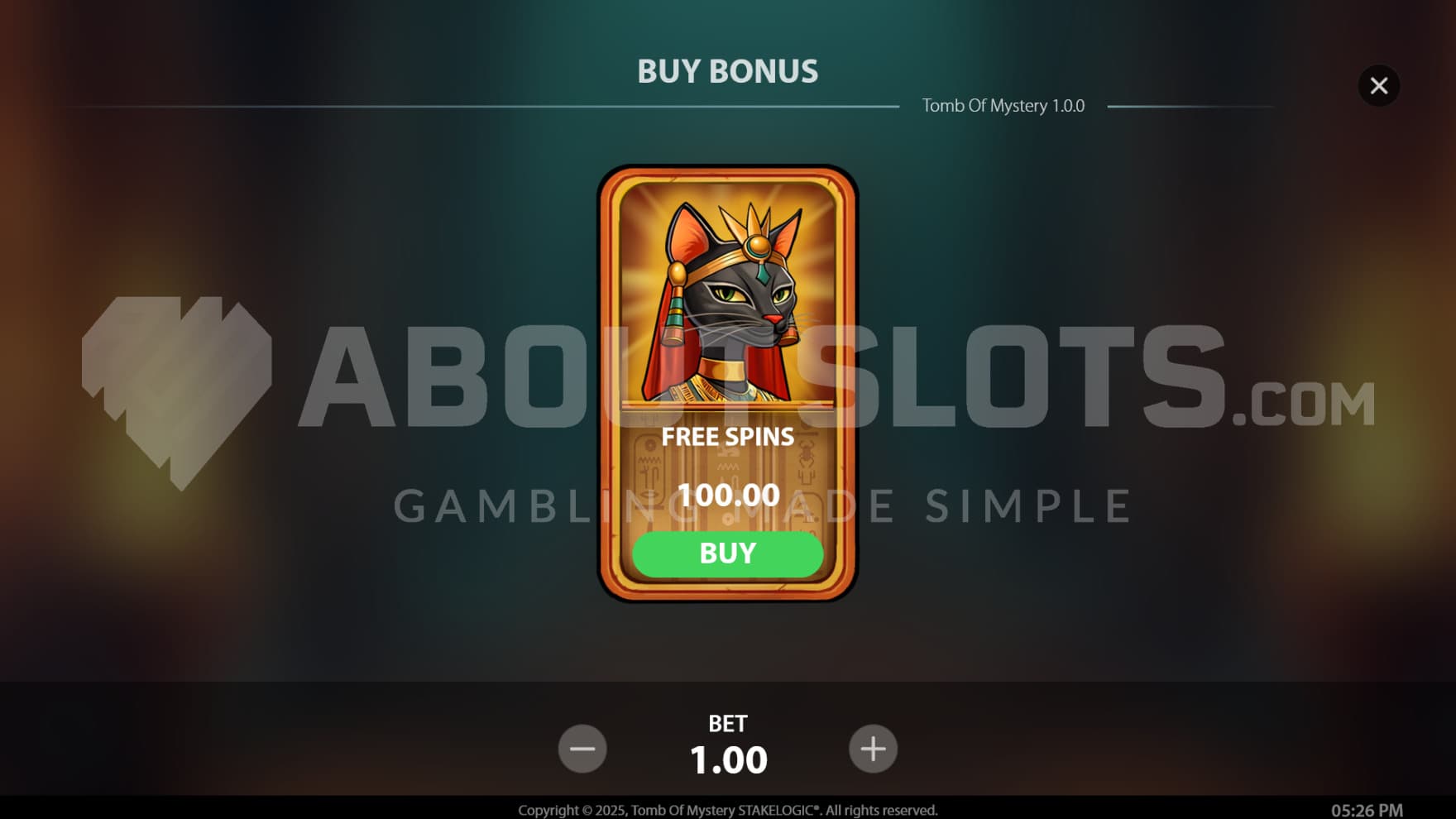 A feature buy option pops up for 100X the bet