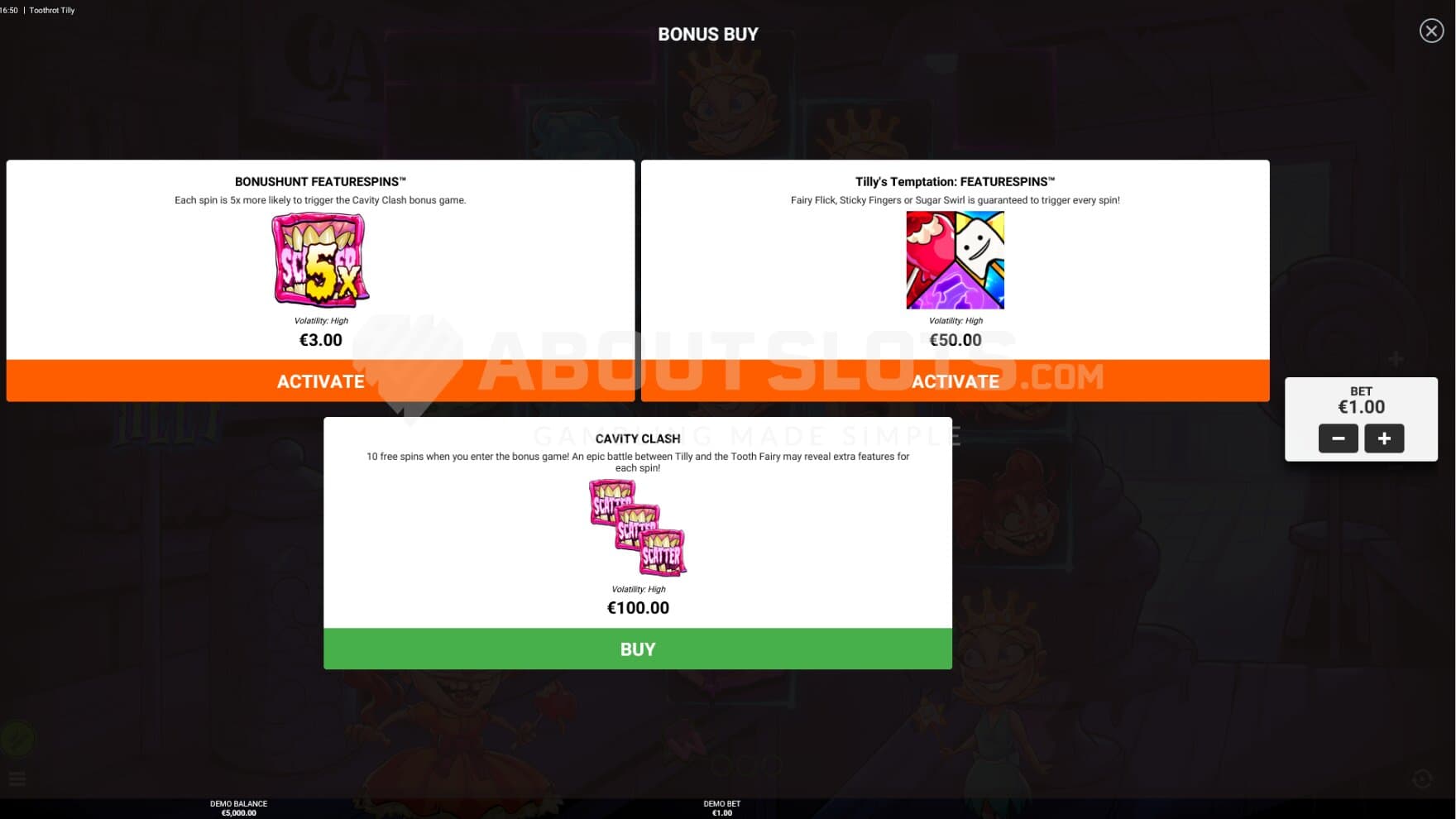 There are three options to choose from in the Feature Buy