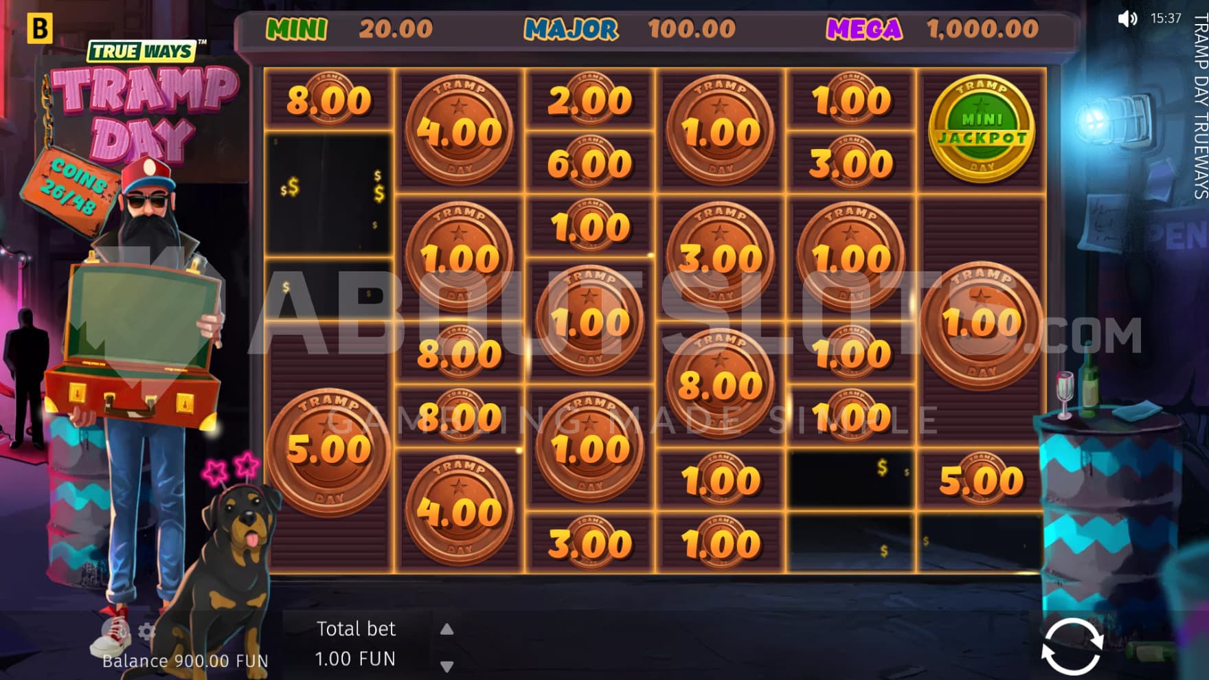 During the Coin Respins you find yourself outside of a Club, with Coin Symbols taking over the reels in various sizes