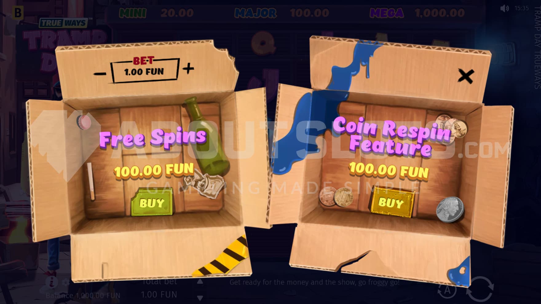 Two different Feature Buy options pop up infront of the playing grid