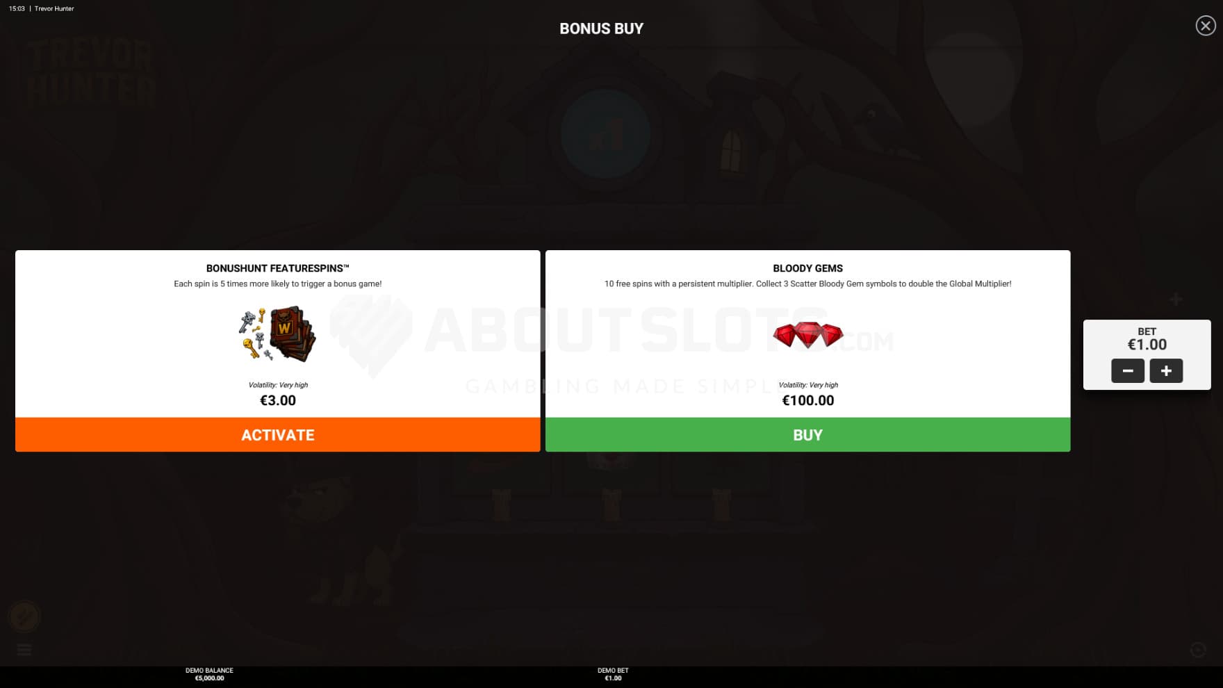 There are two feature buy options to help you trigger the bonus game