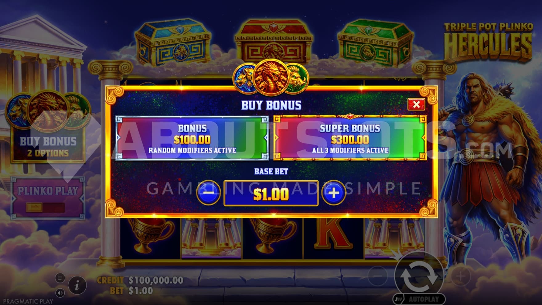 There are two Feature Buys, and a Plinko Play, which allows you to instantly enter the bonus game