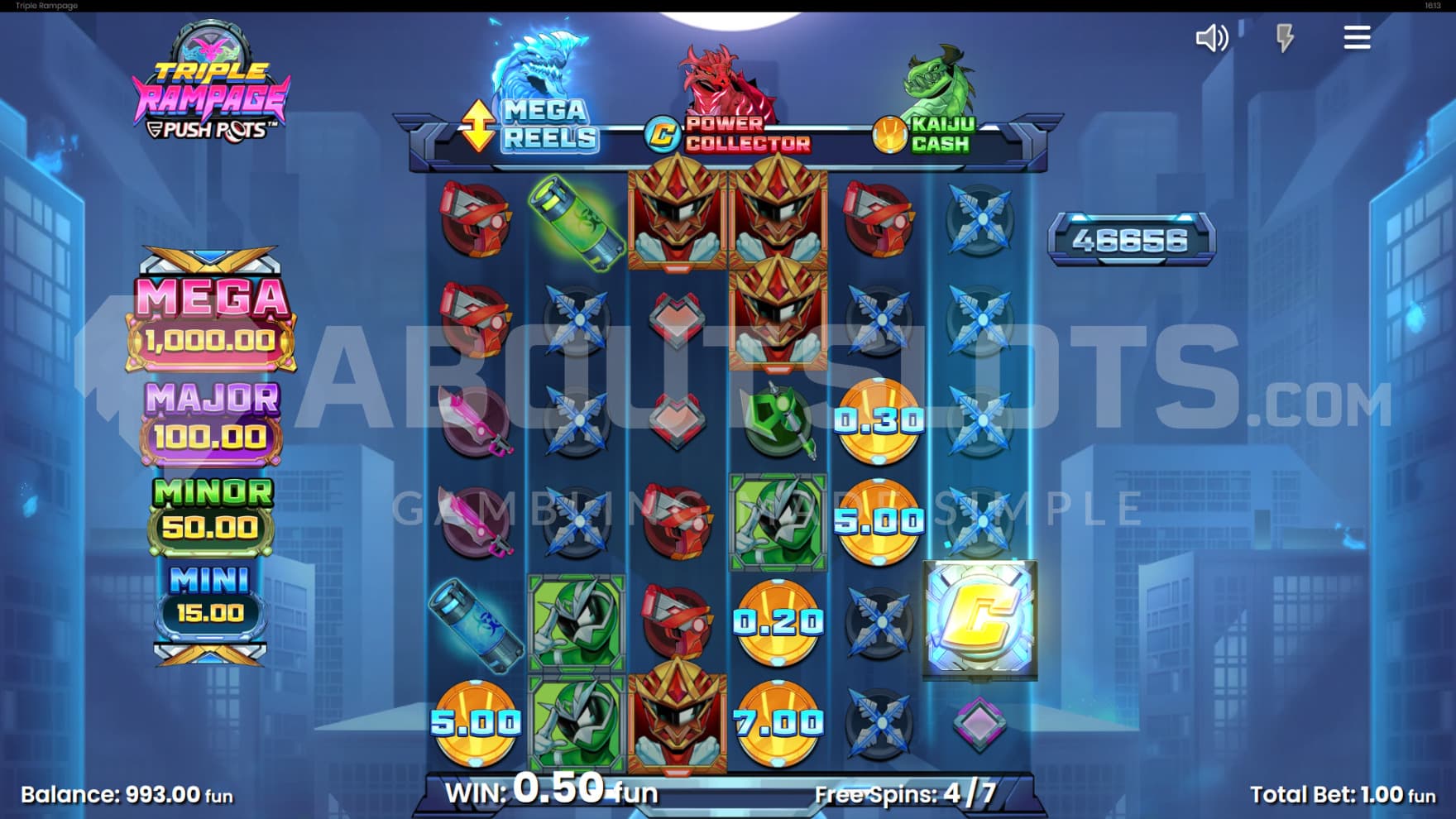 The free spins is activated with the Mega Reels bonus