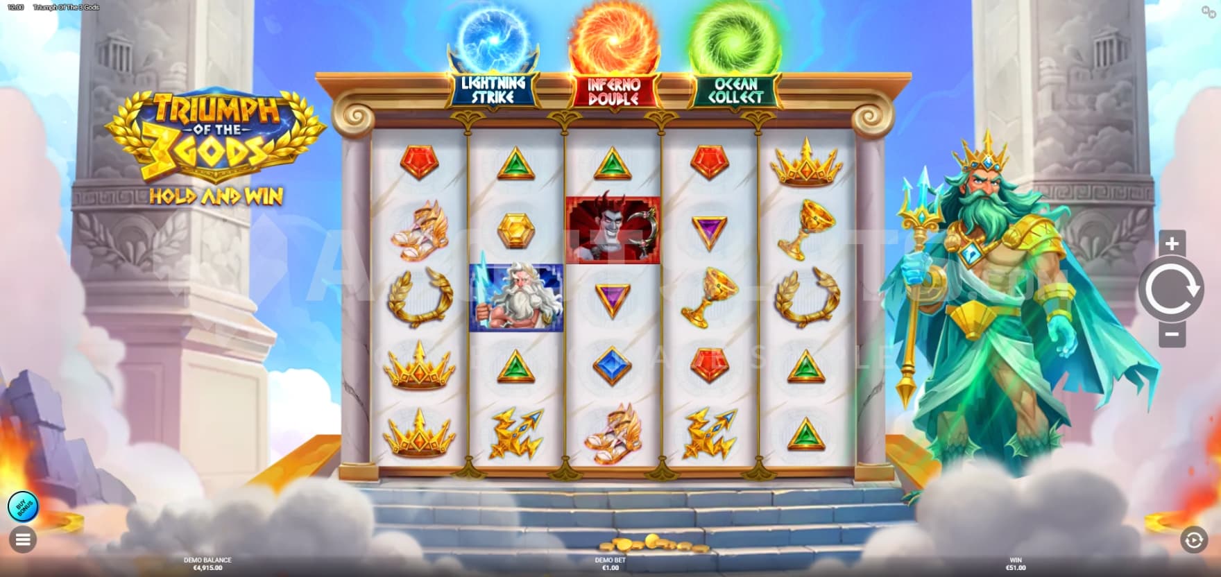 Poseidon on right side of the 5x5 game grid