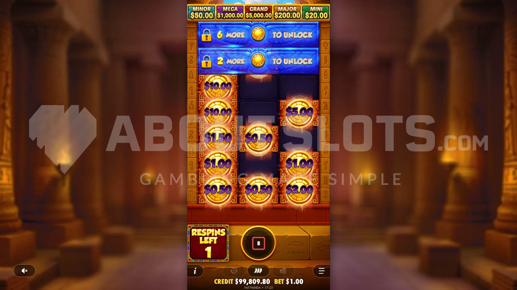The Respins Bonus Game is played on a special playing grid that unlocks as you land more Money Symbols
