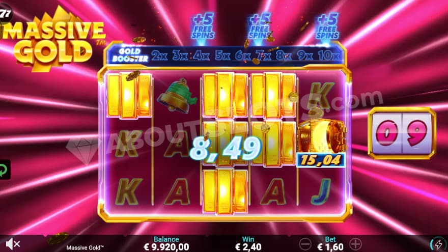 Bonus game with 9 free spins left.