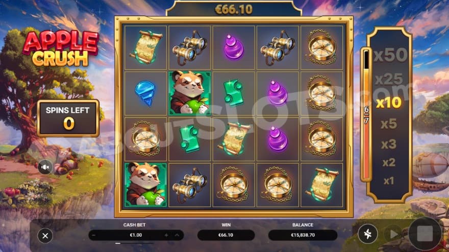 A screenshot from the free spins view