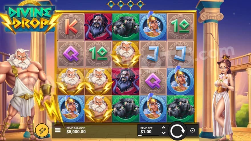 Base game with Zeus to the left and Aphrodite to the right.