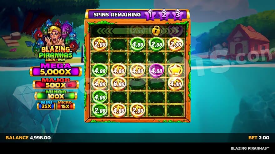 15 coin symbols and one star on the five reels in the respins feature.