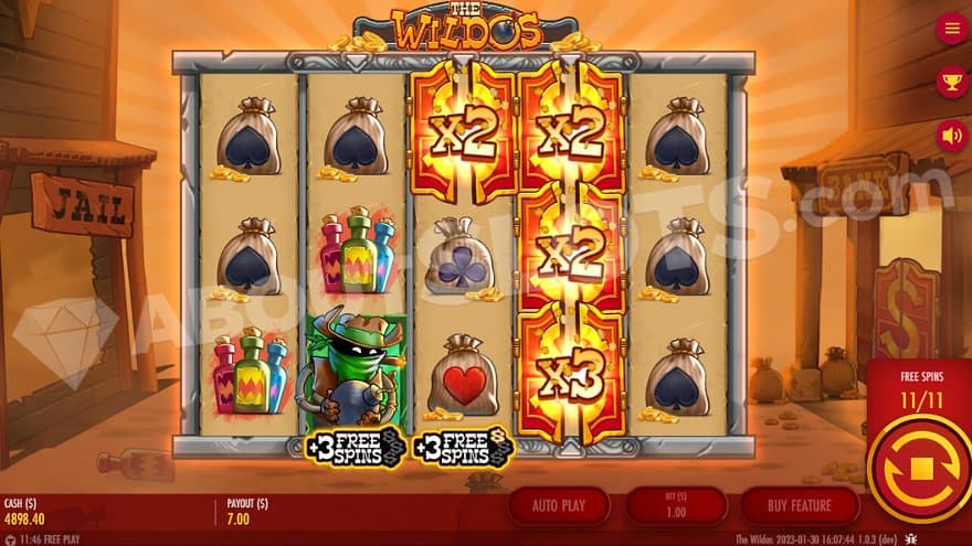 Four multiplying Wild Symbols on reels 3 and 4 in the free spins.
