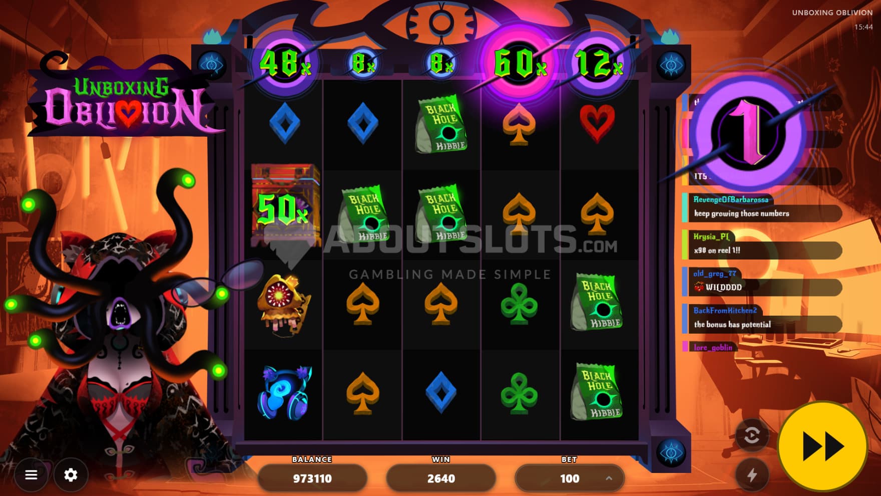 Pandora's Box opens and the streamer turns into a lovecraftian horror, tentacles and all, while the playing grid gets Reel Multipliers