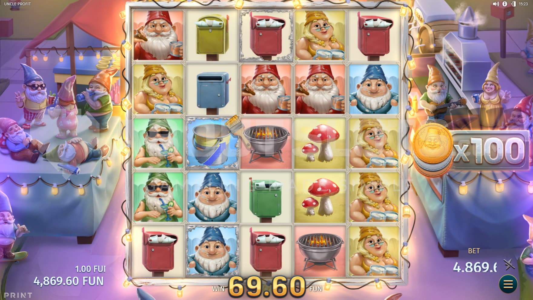 The Gnome Festival starts in the Free Spins and grants you multipliers up to 100X