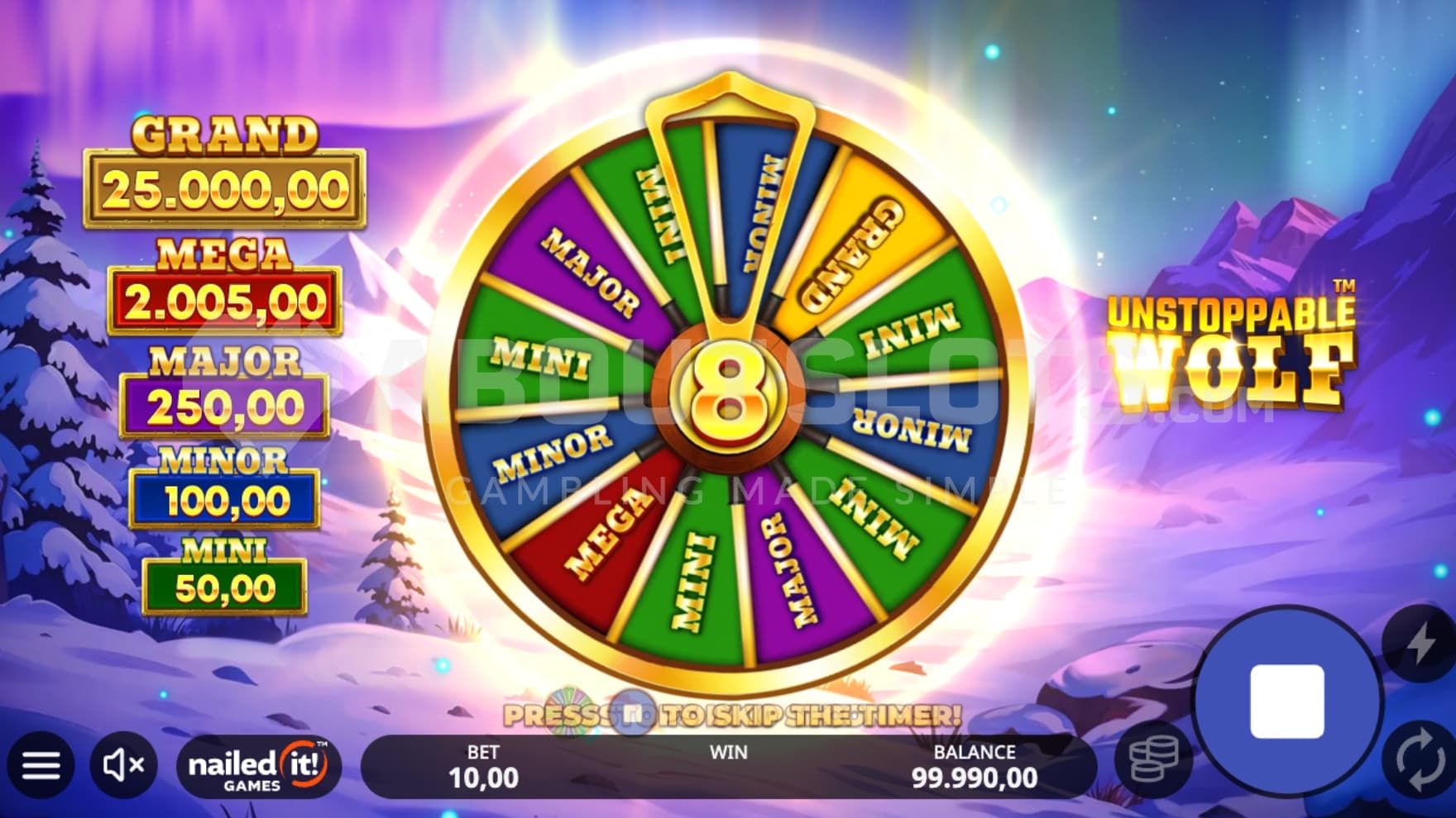 Grand Jackpot with initial value of 2,500X the bet