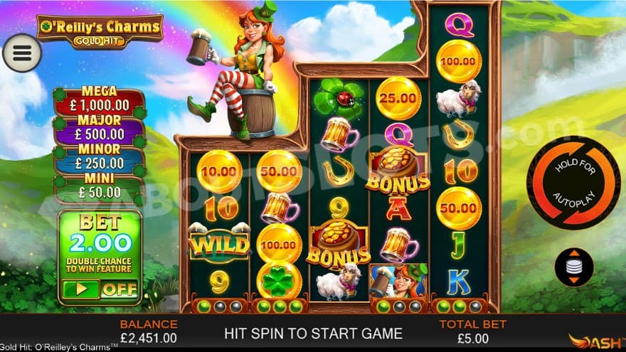 An Irish themed casino slot with a red-haired girl holding a beer on the top of reels 1 and 2.