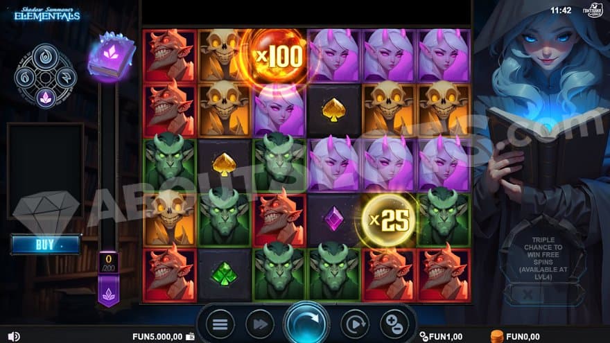 A casino slot with devil-looking characters.