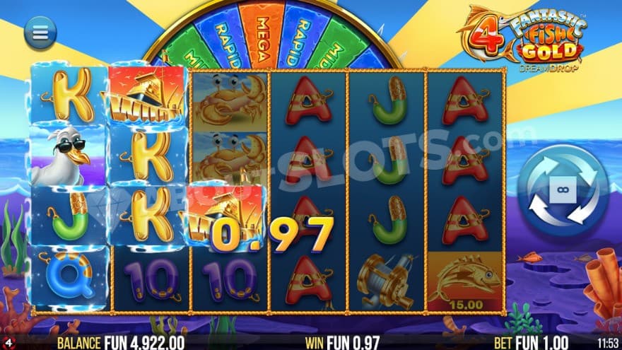 Base game with two wild symbols on the second and the third reels.