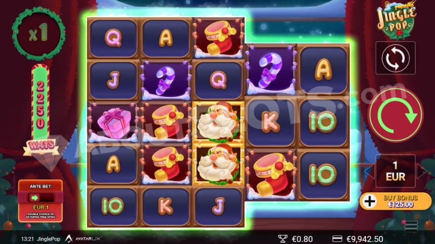 Base game where you can see Christmas-themed symbols on the reels.