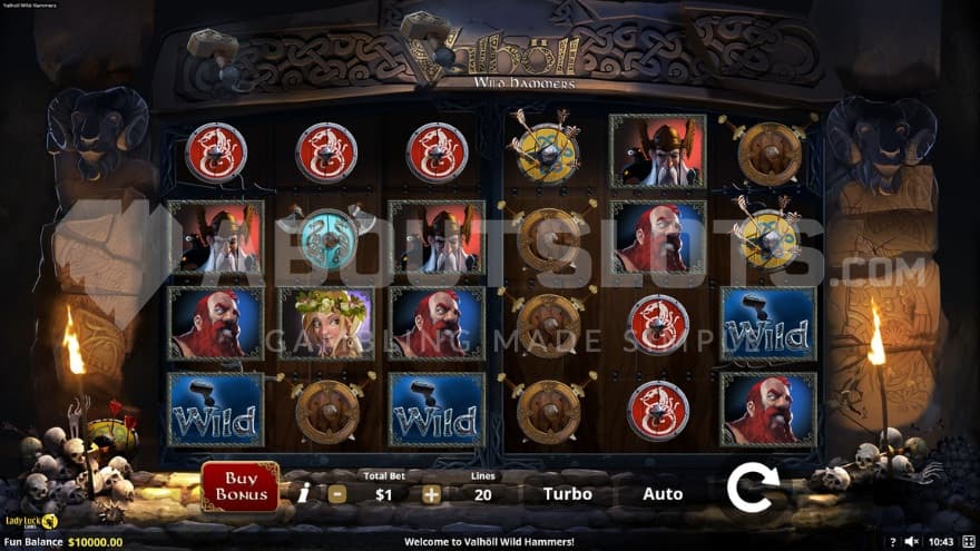 Various norse gods crowd the reels as symbols along with battleshields