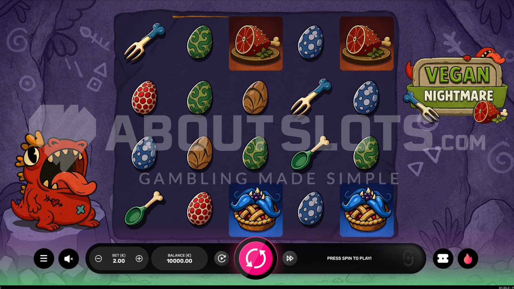 The dino pet sits next to the playing grid as you spin away