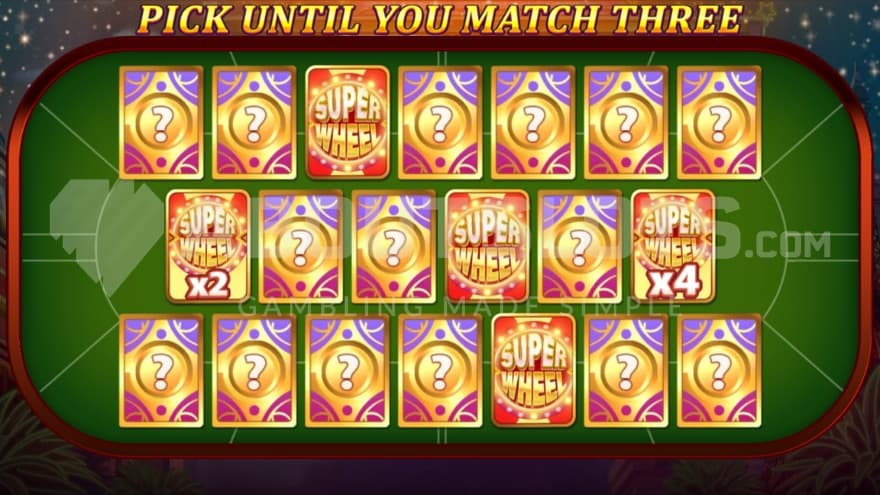 Super Wheel Card feature being activated with various cards on the screen.