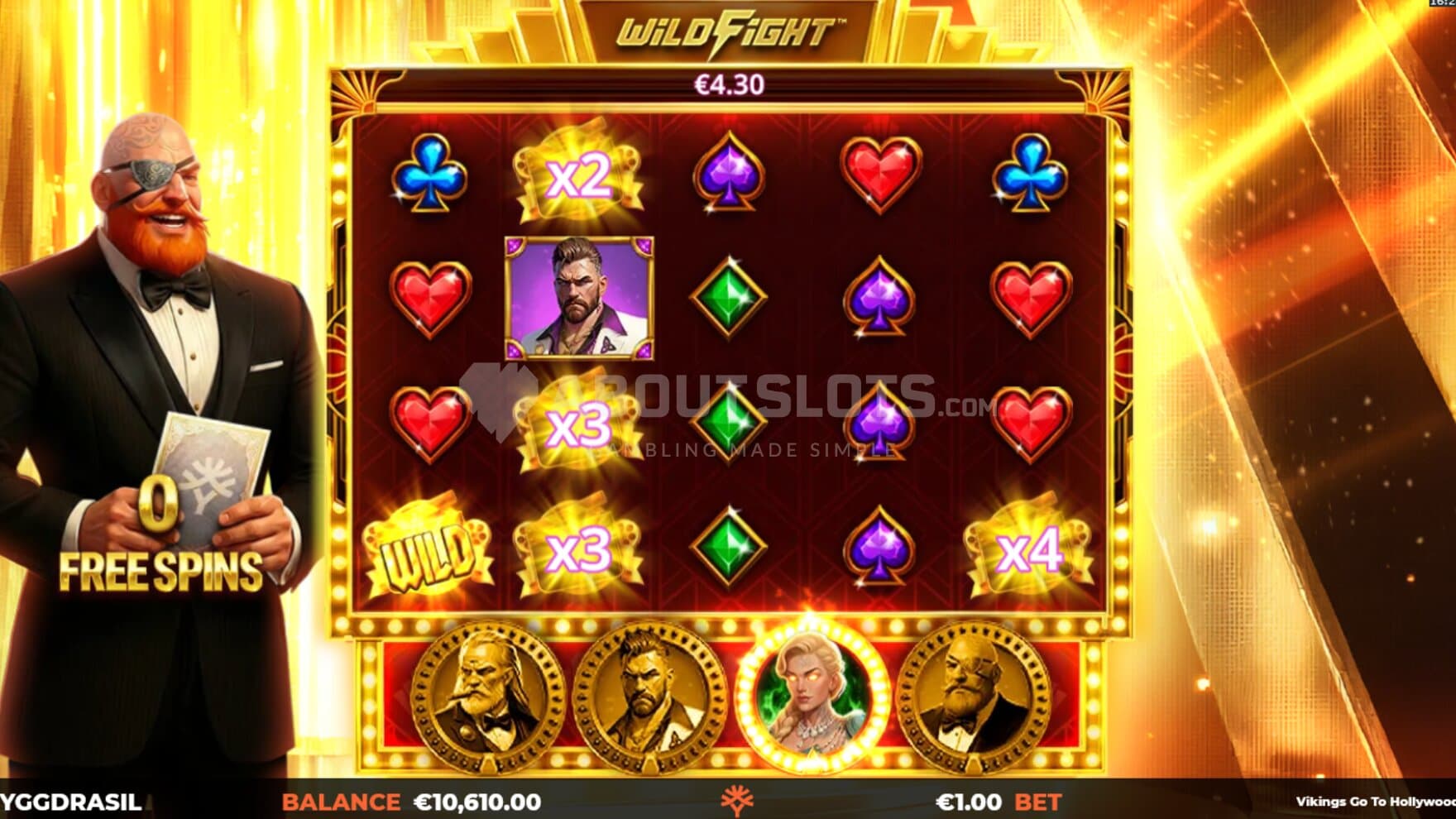 The bearded Viking now stands next to the playing grid, ready to ready out the nominees and winners of various prize awards during the Free Spins bonus game