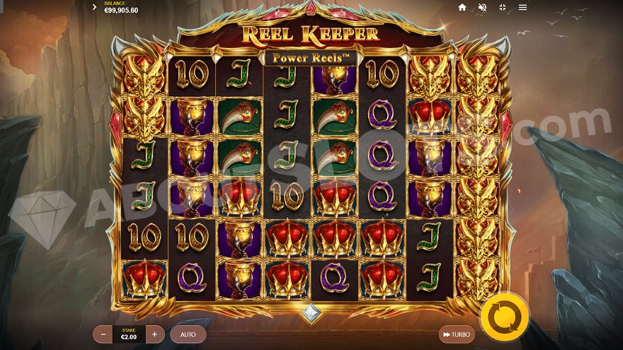 An eight reel slot in the middle of cliff looking down an abyss.