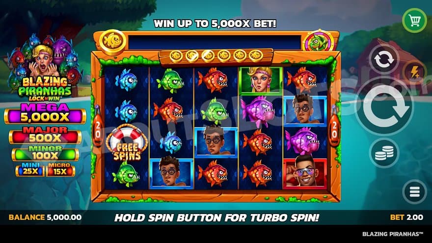 Five reels with four rows in a river.