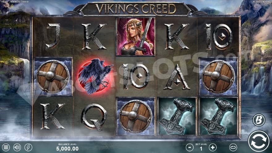 Base game with a raven symbol on the second reel.