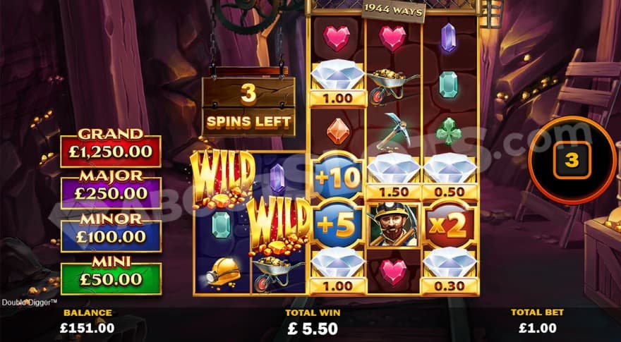 Free Games bonus game where you can see jackpots to the left.