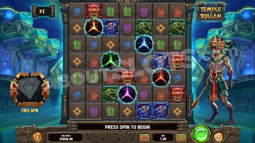 Base game with Tollan on the right of the reels.