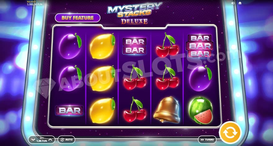 Base game where you can see colorful fruit symbols on the reels.