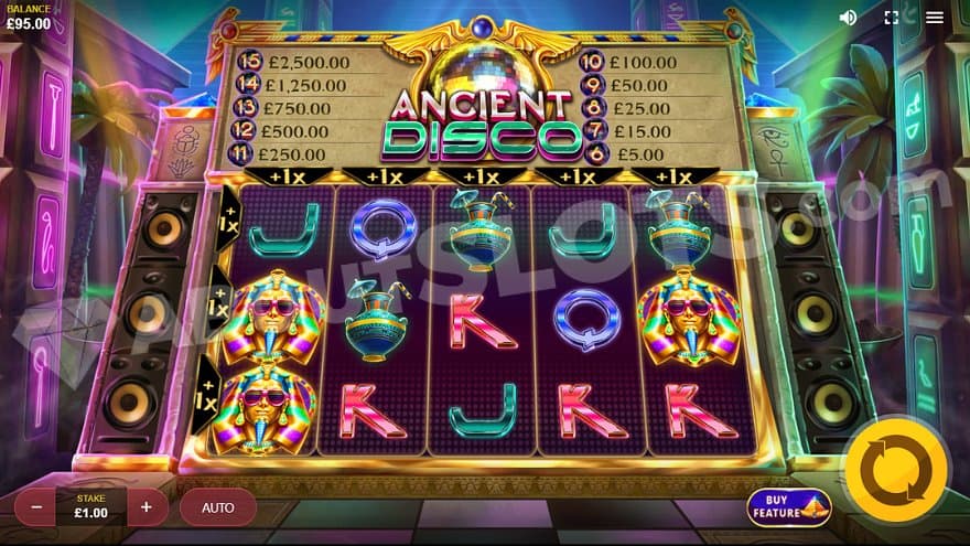 A casino slot on a disco floor in ancient Egypt.