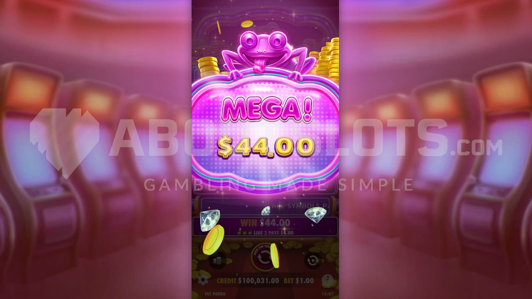 A Mega Win hit, paying out 44X the bet