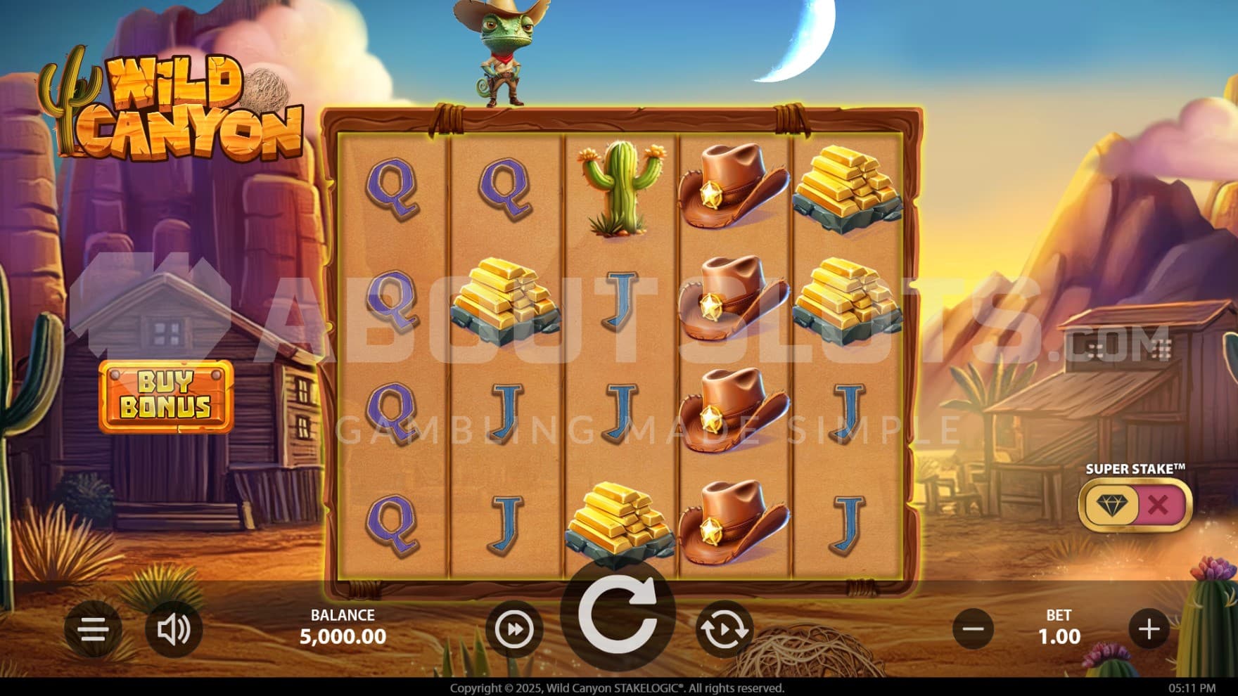 The Sheriff stands above the reels, moving around for each spin