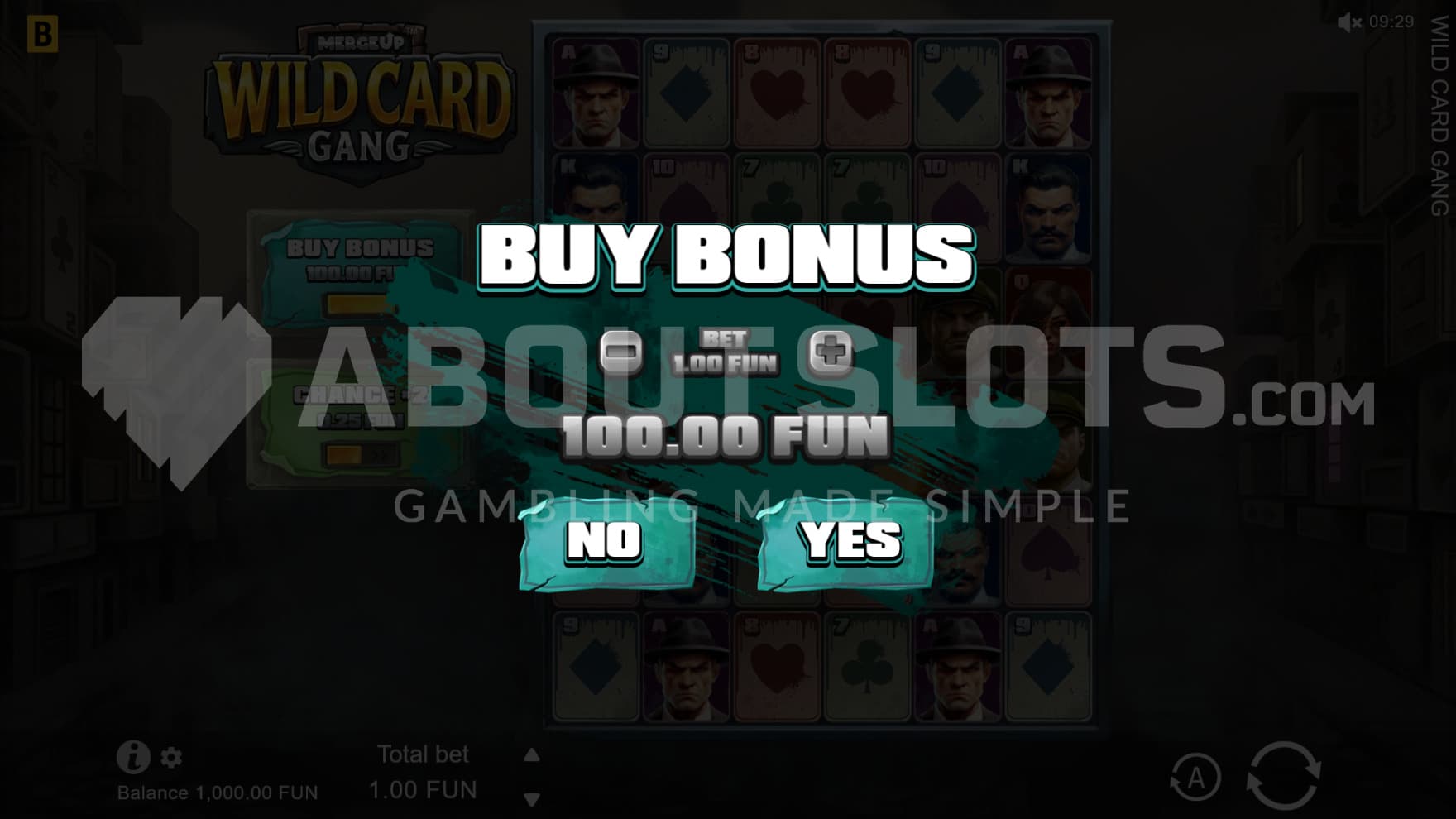 The feature buy sign sits infront of the playing grid