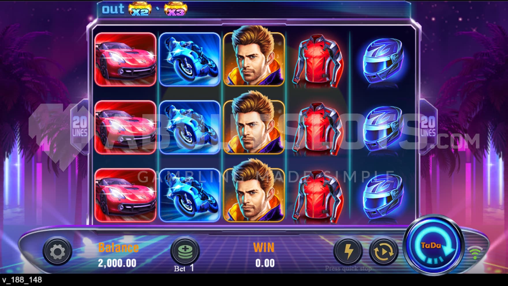 The background of the reels is the neon-lite streets with palm trees