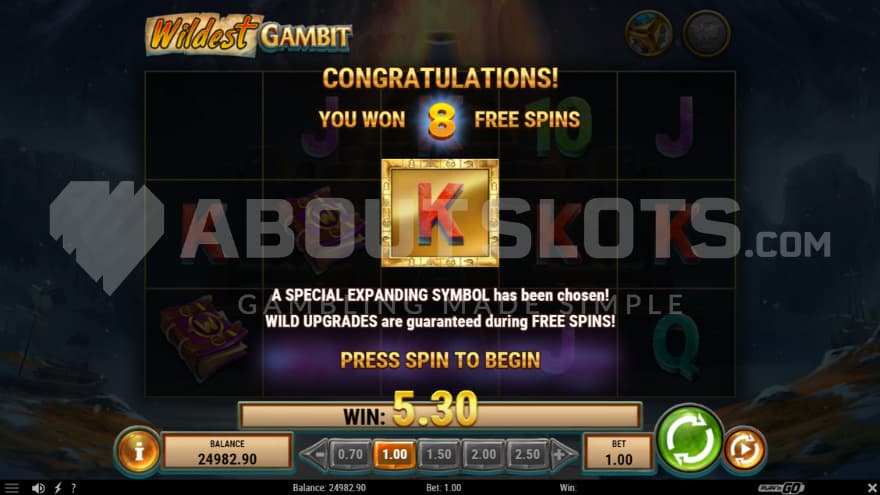 Awarded 8 Free Spins.