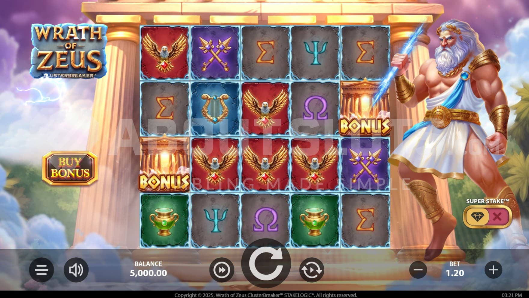 You meet Zeus in the base game, where he flies next to the reels