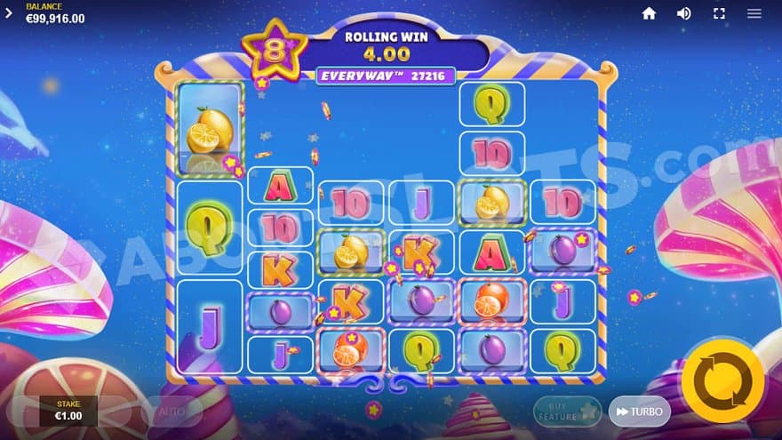 A win containing symbols on the second, third, fourth, and sixth reels in the Free Spins.