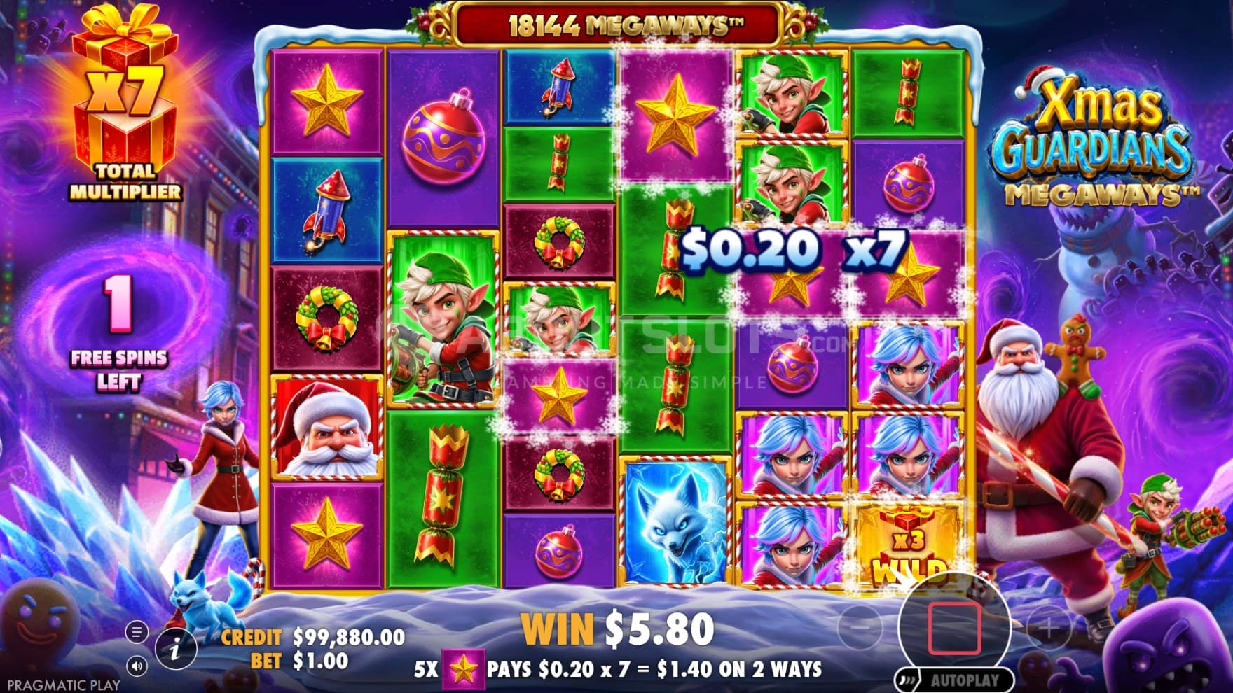 The Multipliers stack up while the Snowmen attack during the Free Spins bonus game